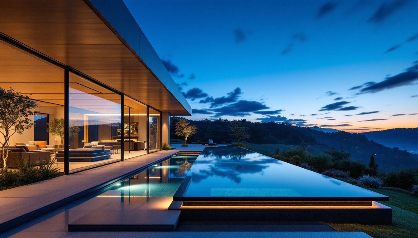 Modern home at dusk